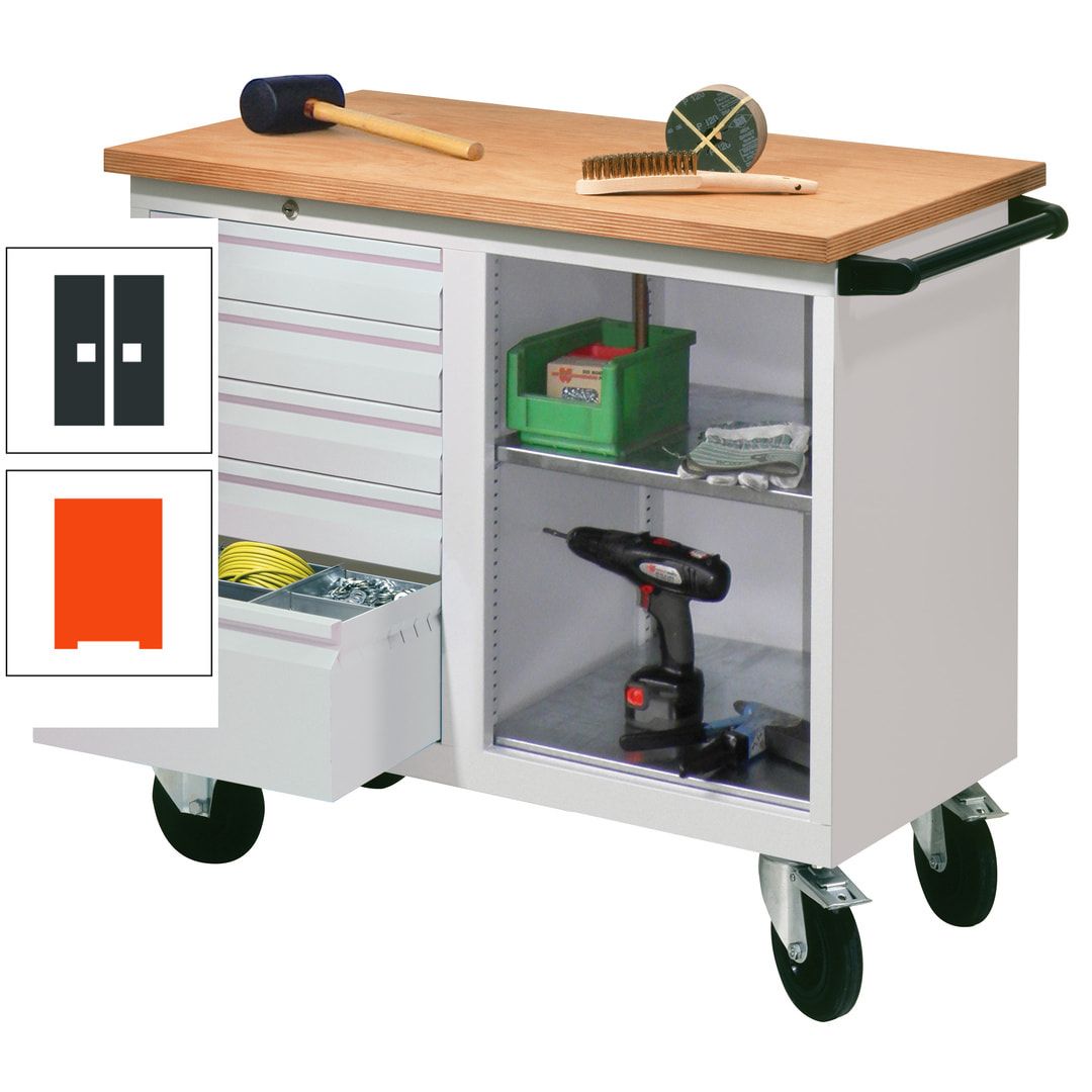 Mobile Werkbank - Werkstattwagen - 915 x 1.090 x 600 mm - 5 Schubladen und Ablagefach - anthrazitgrau