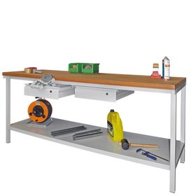 Werkbank mit Ablageboden - 2 Schubladen - 900 x 2.000 x 700 mm (HxBxT)
