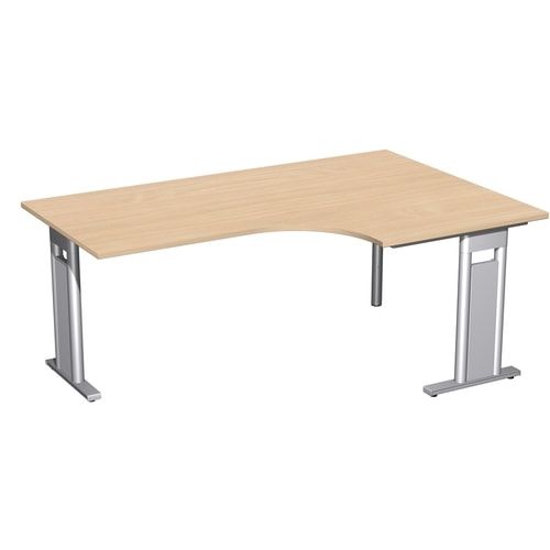 Eckschreibtisch, Eckteil 800 mm, Ecke rechts, Füße einseitig verkürzt, C-Fuß Pro, 720 x 1.600 x 1.200 mm (HxBxT), Gestell silber, Dekor Ahorn