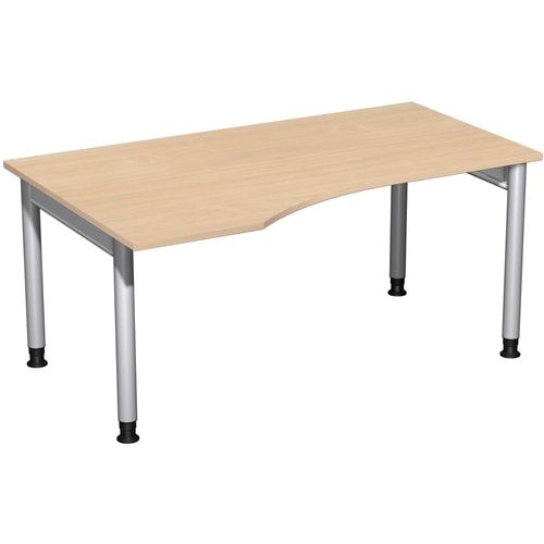 Eckschreibtisch, Ecke links, Füße einseitig verkürzt, 4-Fuß Pro, höhenverstellbar, 680-800 x 1.600 x 1.000 mm (HxBxT), Dekor Ahorn