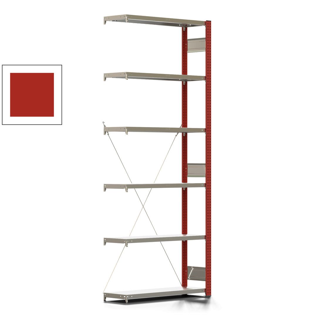Fachbodenregal mit Tiefenriegel - 350 kg - 2.500 x 1.005 x 326 mm (HxBxT) - Anbauregal - 6 Böden - enzianblau - Lagerregal - Steckregal BERT
