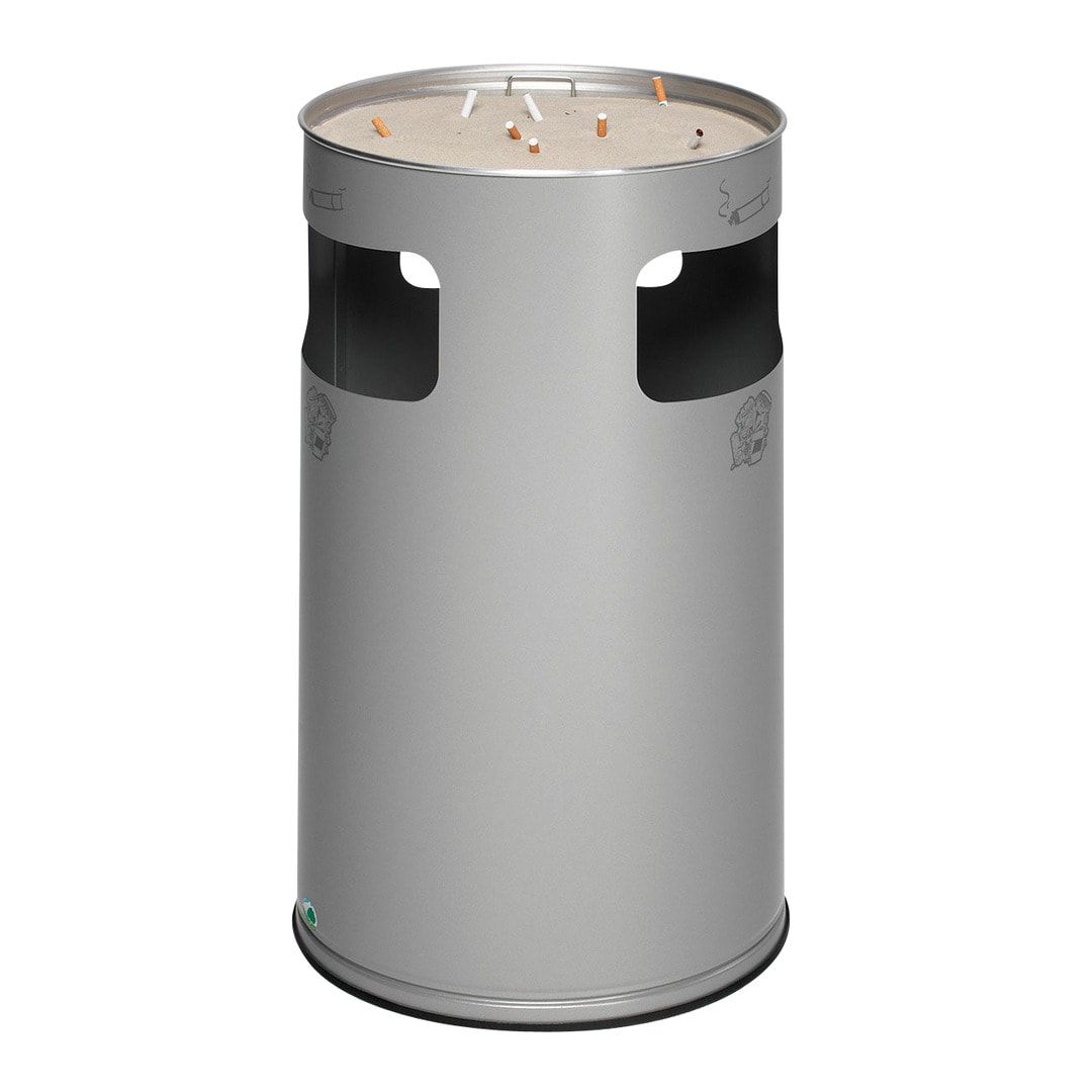 Abfallsammler mit Ascher - rund - Volumen 69 l - 760 x 420 x 420 mm (HxBxT) - Antik silber