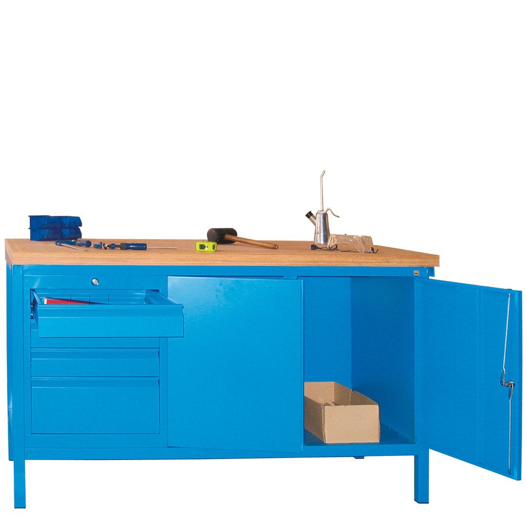 Werkbank mit Schubladenblock und Schrank - Traglast 1.050 kg - 900 x 1.500 x 700 (HxBxT) - anthrazitgrau