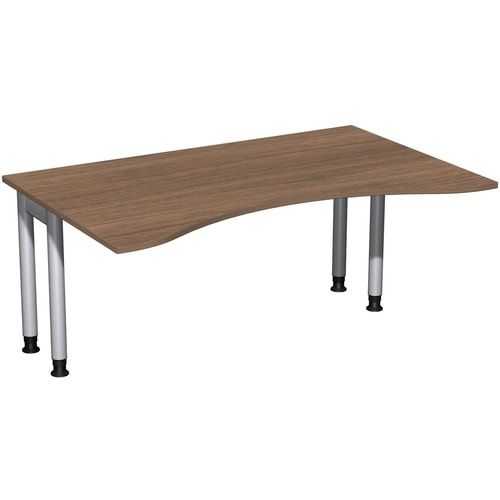 Ergo-Schreibtisch, Füße einseitig verkürzt, 4-Fuß Pro, höhenverstellbar, 680-800 x 1.600 x 1.000 mm (HxBxT), Gestell silber, Dekor Ahorn
