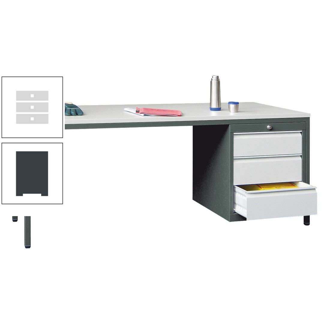 Meisterschreibtisch - 3 Schubladen 150 / 175 mm - 720 x 1.700 x 800 mm (HxBxT) - anthrazitgrau