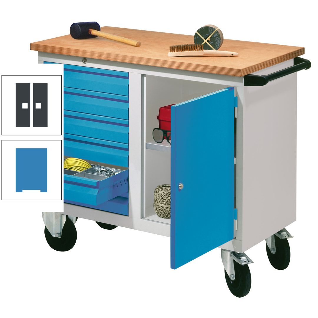 Mobile Werkbank - Werkstattwagen - 915 x 1.090 x 600 mm - 6 Schubladen und Schrankfach - anthrazitgrau