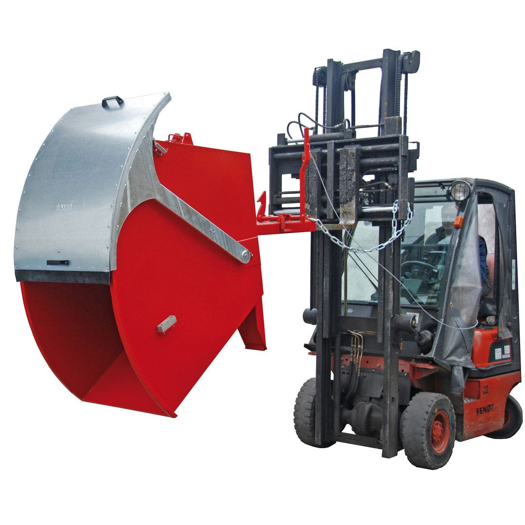 BAUER Kippbehälter mit Runddeckel - 1000 l Volumen - 1500 kg - Sammelbehälter - feuerrot