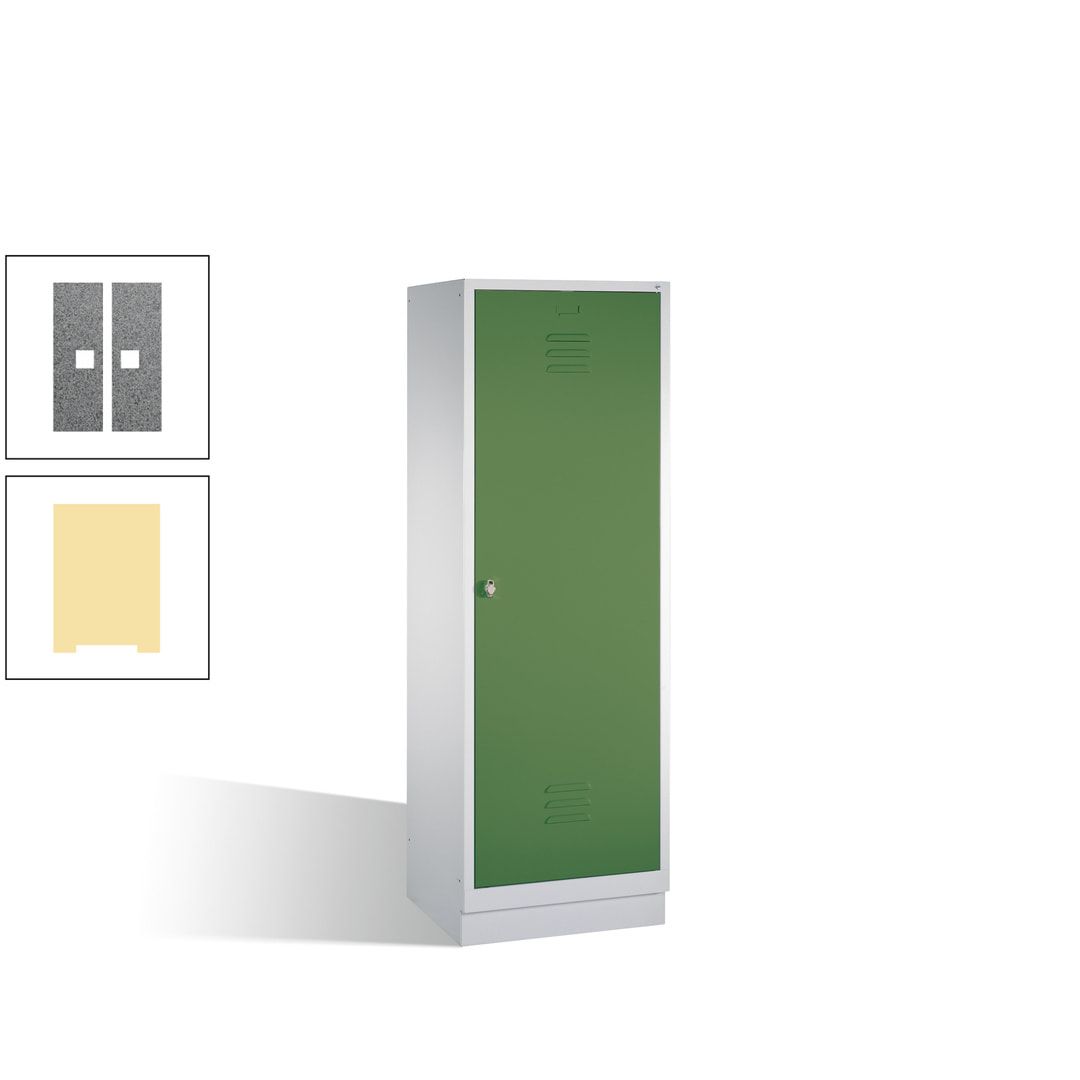 Doppel-Spind mit Großtür, Garderobenschrank mit Sockel, 2 Abteile a 300 mm, Korpus anthrazitgrau, Tür anthrazitgrau, 1.800 x 610 x 500 mm (HxBxT)