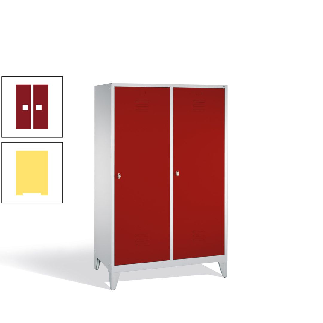 Doppel-Spind mit 2 Großtüren, Garderobenschrank mit Füßen, 4 Abteile a 300 mm, Korpus anthrazitgrau, Tür anthrazitgrau, 1.850 x 1.190 x 500 mm (HxBxT)