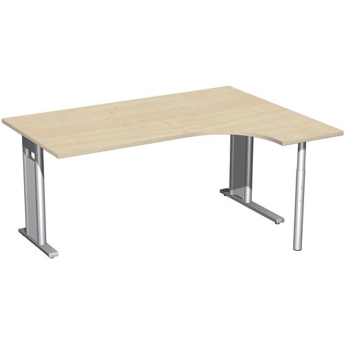 Eckschreibtisch, Ecke rechts, Füße einseitig verkürzt, C-Fuß Pro, 720 x 1.600 x 1.200 mm (HxBxT), Gestell silber, Dekor Ahorn