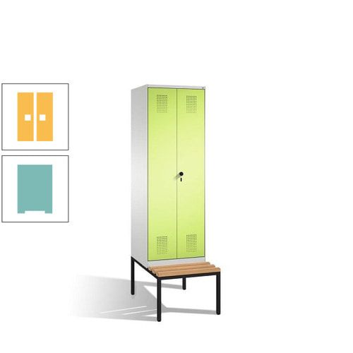 Doppel-Spind, Garderobenschrank, Buche Sitzbank untergebaut, 2 Abteile a 300 mm, Korpus anthrazitgrau, Tür anthrazitgrau, 2.090 x 600 x 815 mm (HxBxT)