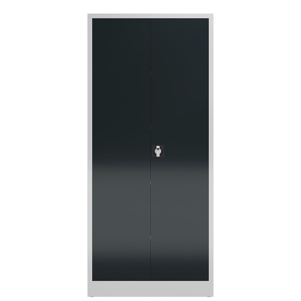 Aktenschrank, Büroschrank, abschließbar, Flügeltüren, 4 Fachböden, 1.800 x 800 x 380 mm (HxBxT), Stahl, Korpus und Türen lichtgrau