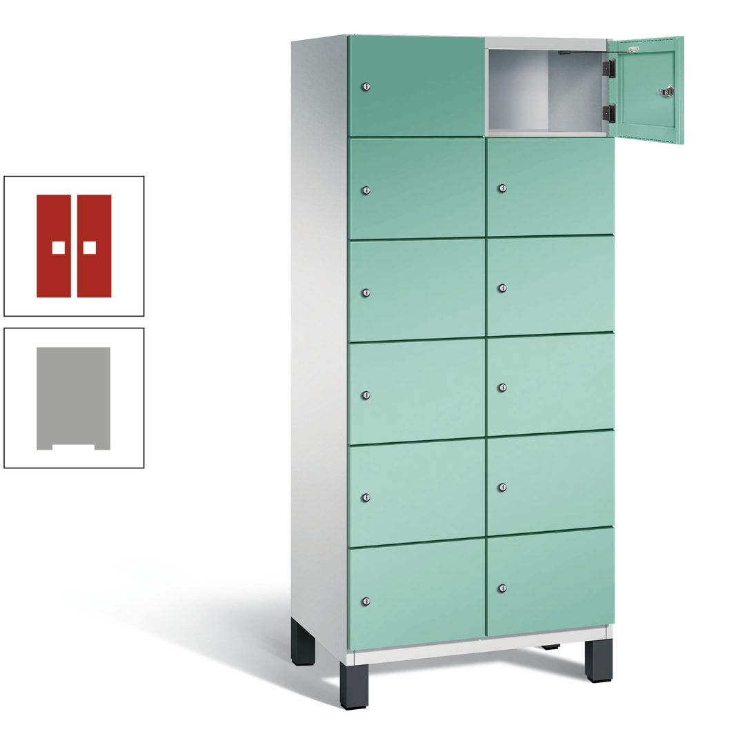 Fächerschrank, Stahlschrank, 12 Fächer, Türöffnungsbegrenzer, Füße, 1.980 x 800 x 525 mm (HxBxT), Korpus anthrazitgrau, Front anthrazitgrau