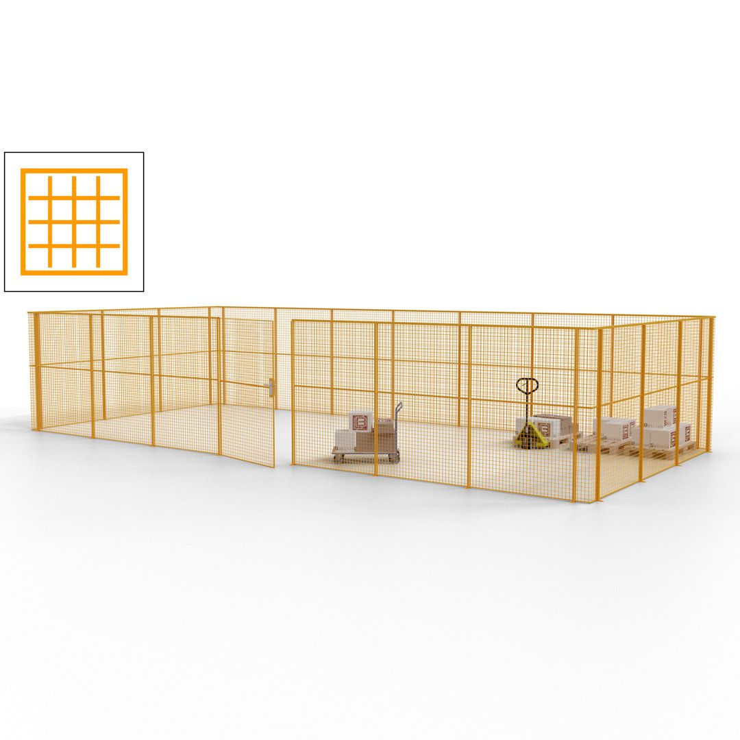 Hallentrennwand - Flügeltür, Gitter - 19 Gitterwände - 2.200 x 10.900 x 4.900 mm (HxBxT) - Perlweiß/reinorange