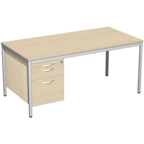 Schreibtisch 4-Fuß Eco - Hängecontainer - 3 Schubfächer - abschließbar - 720 x 1.200 x 800 mm (HxBxT) - Gestell lichtgrau - Ahorn