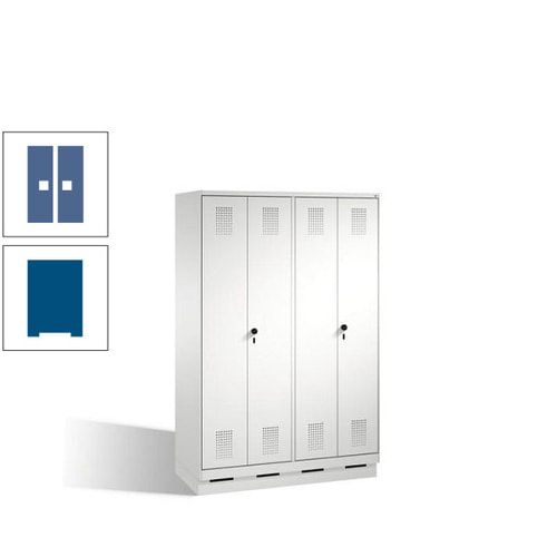 Doppel-Spind, Doppeltüren, Garderobenschrank mit Sockel, 4 Abteile a 300 mm, Korpus anthrazitgrau, Tür anthrazitgrau, 1.800 x 1.200 x 500 mm (HxBxT)