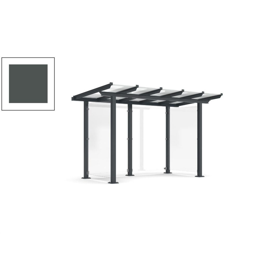 Unterstand mit Pultdach und Sicherheitsglas - feuerverzinkt und farbbeschichtet - 2.435 x 3.850 x 2.090 (HxBxT) - Farbe Achatgrau