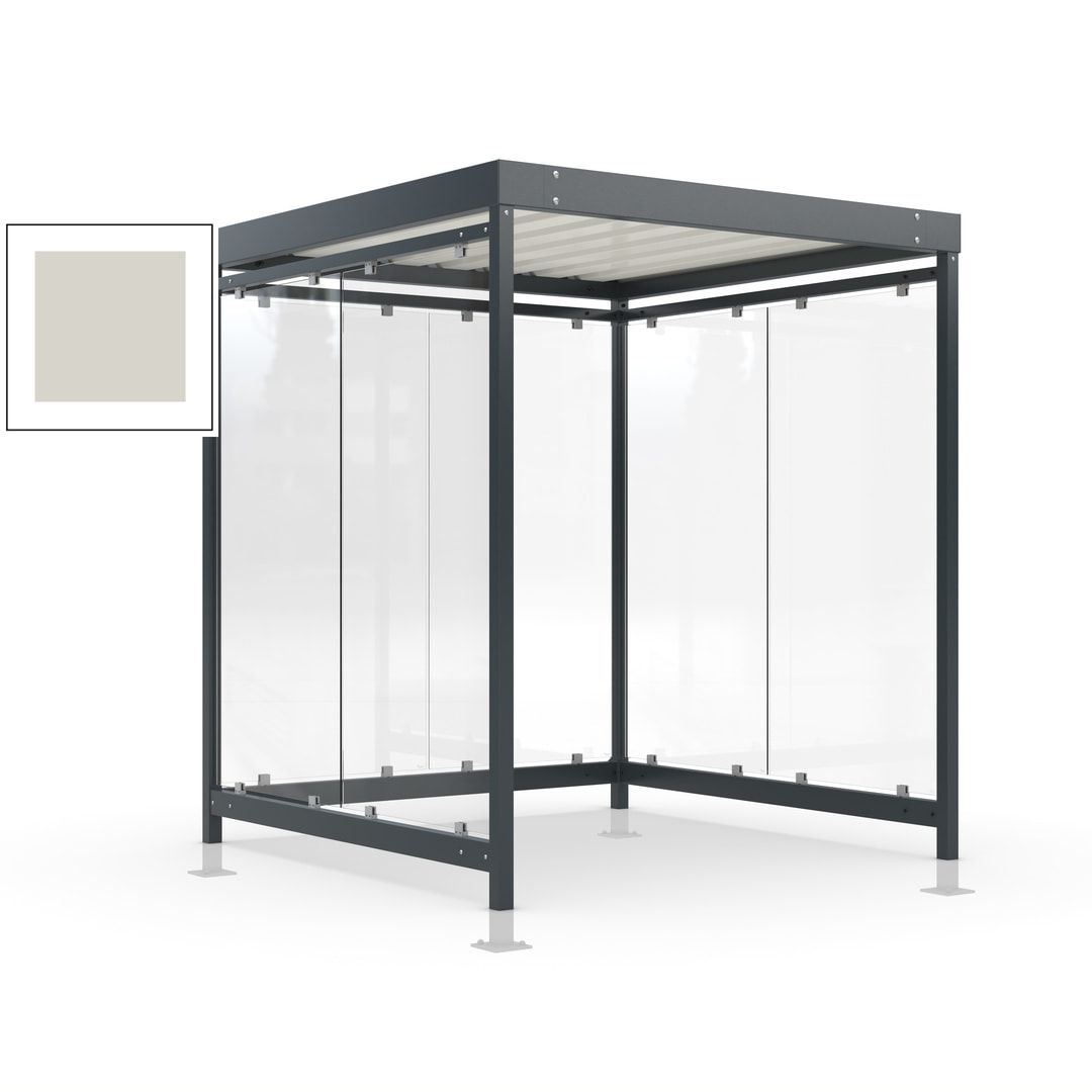 Raucherunterstand, Bushaltestelle, Bausatz, mit Überpflasterung, 6-7 Personen, 6 Wände, 2.440 x 2.165 x 2.165 mm (HxBxT), Achatgrau