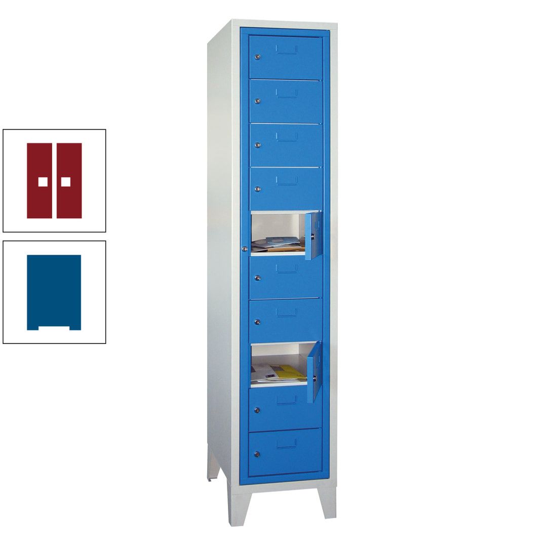 Schließfachschrank - Wäscheausgabeschrank - 10 Fächer a 315 mm - 1.850x400x500 mm (HxBxT) - Füße - Zylinderschloss - anthrazitgrau