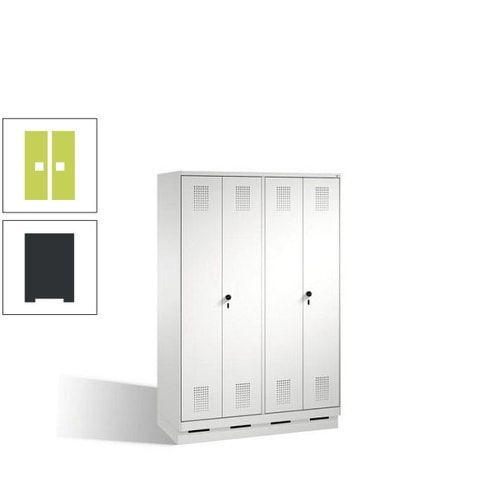 Doppel-Spind, Doppeltüren, Garderobenschrank mit Sockel, 4 Abteile a 300 mm, Korpus anthrazitgrau, Tür anthrazitgrau, 1.800 x 1.200 x 500 mm (HxBxT)