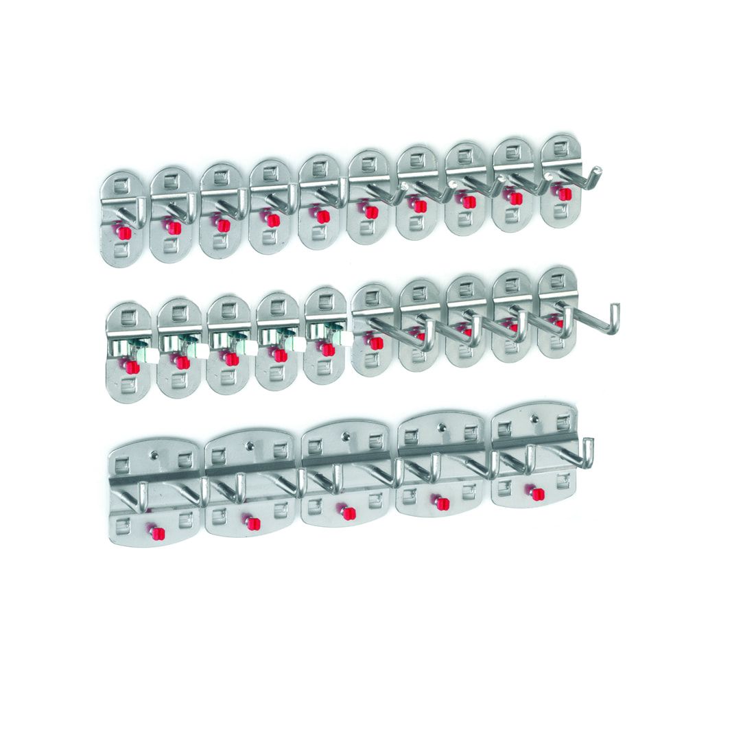Werkzeughalterset, Hakenset, 25-teilig, für Lochplatten, Schraubsystem, Farbe Aluminium