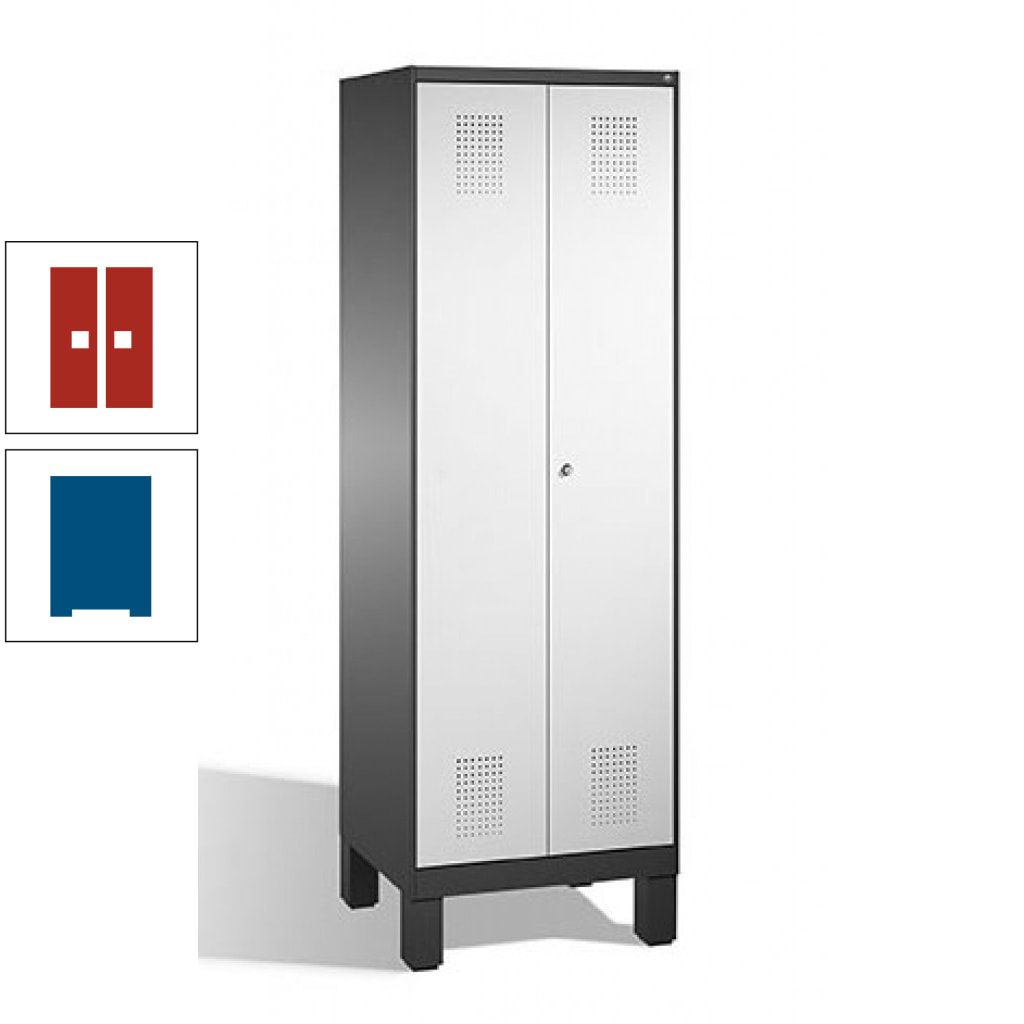 Doppel-Spind, Doppeltüren, Garderobenschrank mit Füßen, 2 Abteile a 300 mm, Korpus anthrazitgrau, Tür anthrazitgrau, 1.850 x 600 x 500 mm (HxBxT)