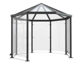 Raucherpavillon, Raucherunterstand, Fahrgastunterstand, Bushaltestelle, 10-12 Personen, anthrazitgrau, 3.100 x 3.300 x 3.300 mm (HxBxT), Spitzdach