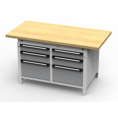 OTTOKIND Werkbank - bündige Arbeitsplatte - 850 x 1.150 x 750 mm (HxBxT) - 6 Schubladen - lichtgrau