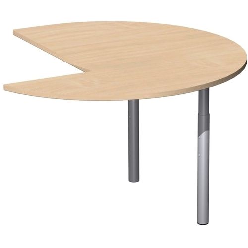 Anbautisch Dreiviertelkreis links, 4-Fuß Pro Quadrat, höhenverstellbar 680-820 mm, 1.200 x 1.200 mm (BxT), Dekor Ahorn, Gestell silber