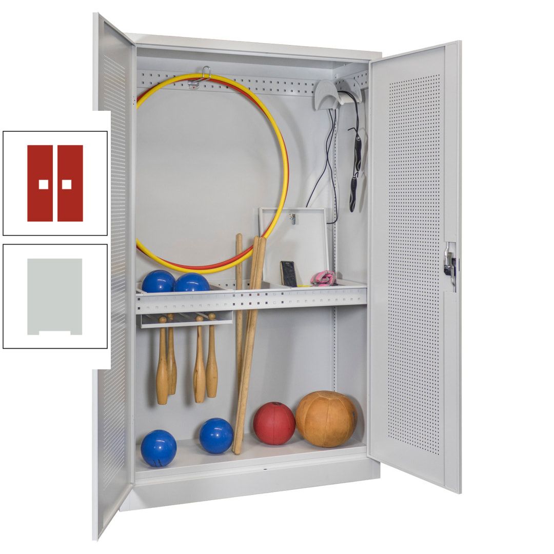 Sportschrank - Lochfeldtüren - Variante 1 - 1.950x1.200x500 mm (HxBxT) - anthrazitgrau