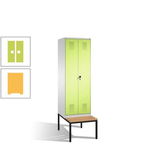 Doppel-Spind, Garderobenschrank, Buche Sitzbank untergebaut, 2 Abteile a 300 mm, Korpus anthrazitgrau, Tür anthrazitgrau, 2.090 x 600 x 815 mm (HxBxT)
