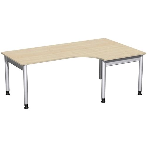 Eckschreibtisch, Eckteil 800 mm, rechts, Füße einseitig verkürzt, 4-Fuß Pro, höhenverstellbar, 680-800 x 1.600 x 1.200 mm (HxBxT), Dekor Ahorn