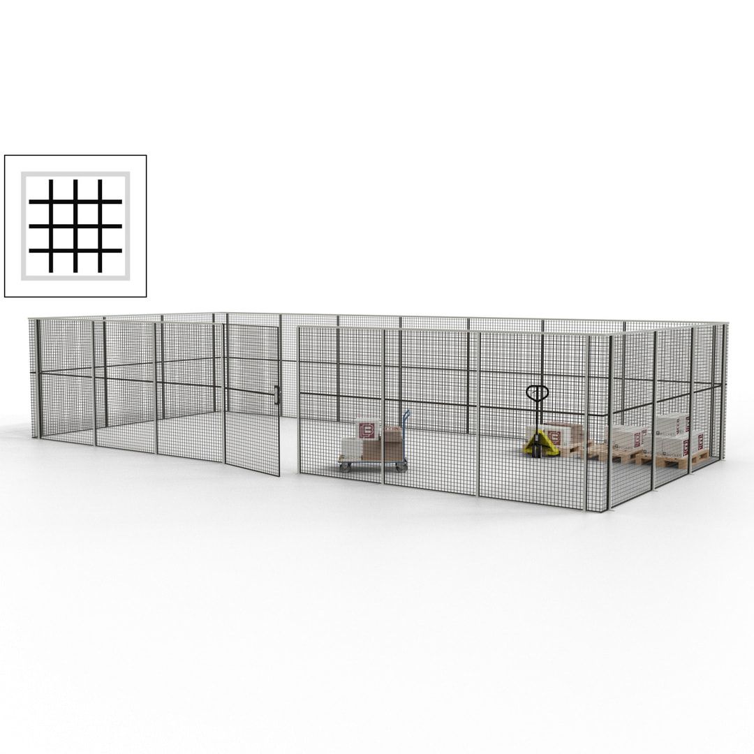 Hallentrennwand - Flügeltür, Gitter - 19 Gitterwände - 2.200 x 10.900 x 4.900 mm (HxBxT) - Perlweiß/reinorange