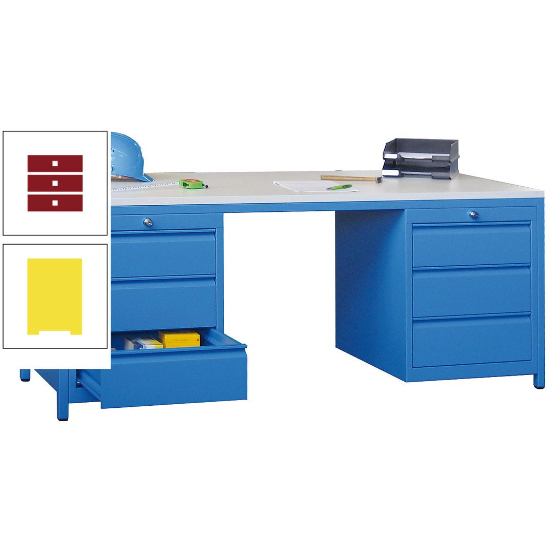 Meisterschreibtisch - 2 Schubladenblöcke - 6 Schubladen - 720 x 1.700 x 800 mm (HxBxT) - anthrazitgrau