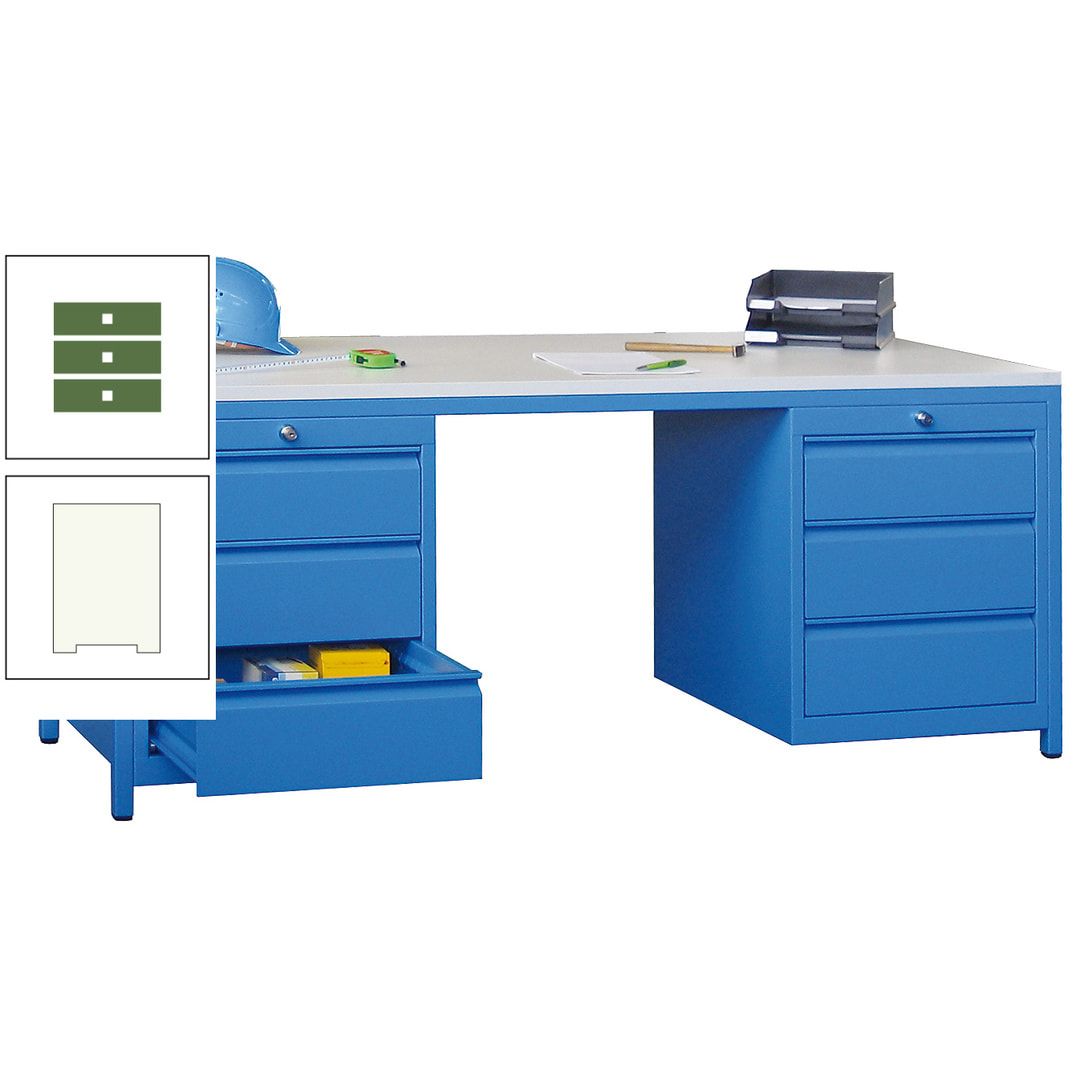 Meisterschreibtisch - 2 Schubladenblöcke - 6 Schubladen - 720 x 1.700 x 800 mm (HxBxT) - anthrazitgrau