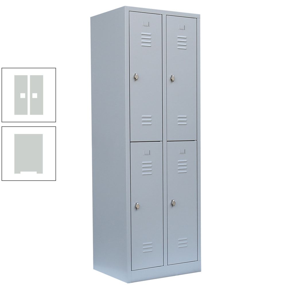 Garderobenschrank, Doppelstockspind, 2 Abteile, 4 Fächer, 1.800 x 600 x 500 mm (HxBxT), Stahl, Drehriegel, Korpus: lichtgrau, Front: anthrazitgrau