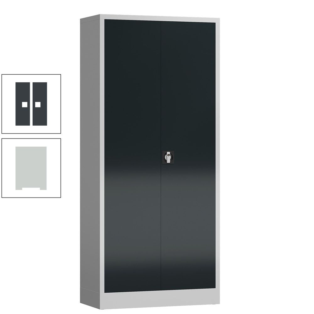 Aktenschrank, Büroschrank, abschließbar, Flügeltüren, 4 Fachböden, 1.800 x 800 x 380 mm (HxBxT), Stahl, Korpus und Türen lichtgrau