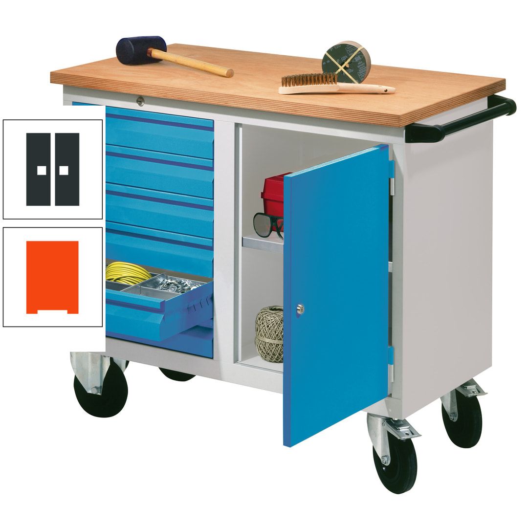 Mobile Werkbank - Werkstattwagen - 915 x 1.090 x 600 mm - 6 Schubladen und Schrankfach - anthrazitgrau