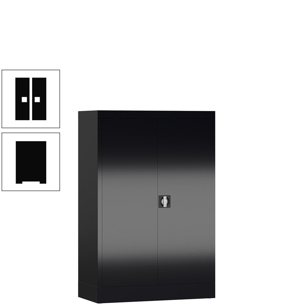 Aktenschrank, Büroschrank, abschließbar, Flügeltüren, 2 Fachböden, 1.200 x 800 x 380 mm (HxBxT), Stahl, Korpus und Türen lichtgrau