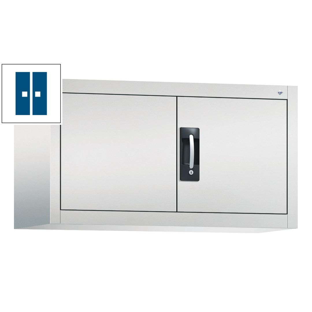 C+P Aufsatzschrank mit Flügeltüren, abschließbar, 1 Fachboden, Korpusfarbe lichtgrau, Frontfarbe enzianblau, 790 x 1.200 x 400 mm (HxBxT)