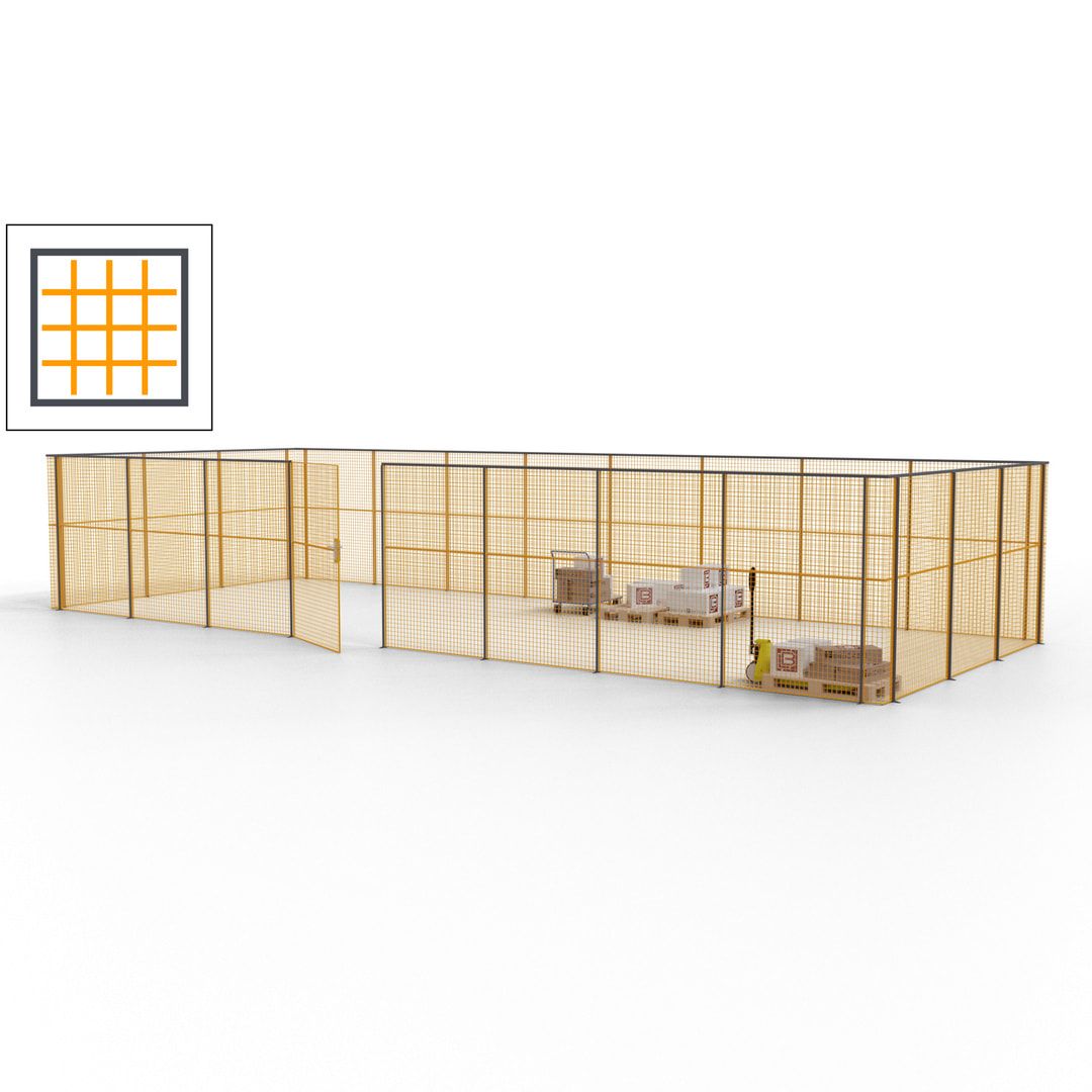 Maschinen Schutzgitter - Hallentrennwand - Sicherheitszaun - Tür - 33 m - 2.200 x 12.400 x 4.900 mm (HxBxT) - enzianblau