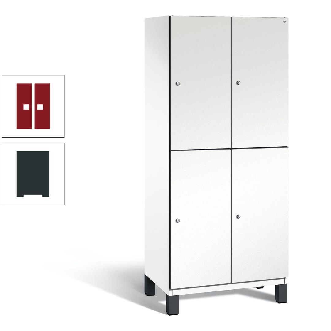 Fächerschrank, Stahlschrank, doppelstöckig, 4 Fächer, Füße, Korpus anthrazitgrau, Tür anthrazitgrau, 1.980 x 800 x 525 mm (HxBxT)