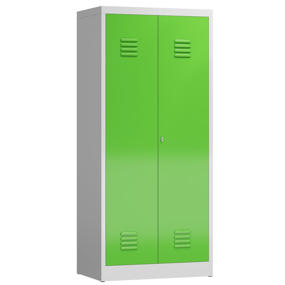 Mehrzweckschrank, Garderobenschrank, 2 Abteile, 6 Fächer, 1.800 x 800 x 500 mm (HxBxT), Drehriegel, Stahl, Korpus: lichtgrau, Front: anthrazitgrau