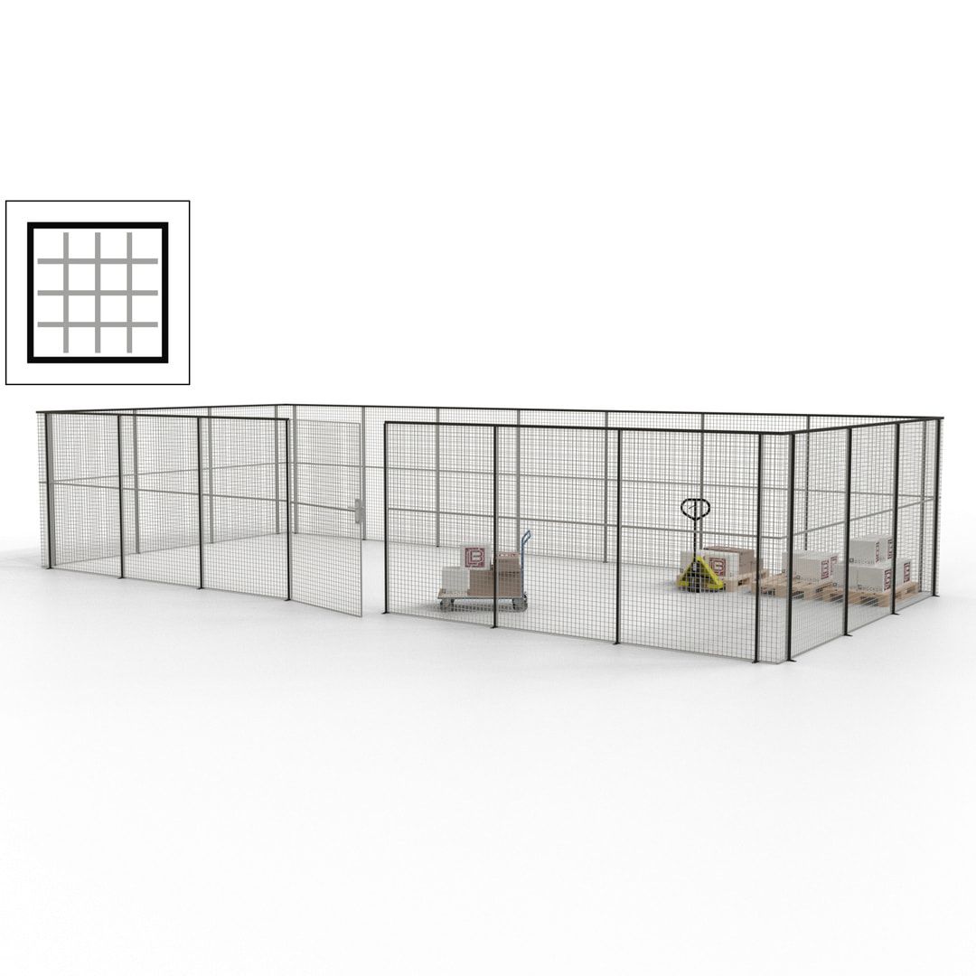 Hallentrennwand - Flügeltür, Gitter - 19 Gitterwände - 2.200 x 10.900 x 4.900 mm (HxBxT) - Perlweiß/reinorange