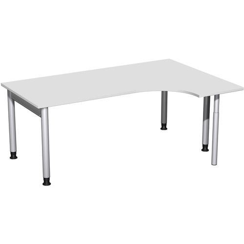 Eckschreibtisch, Ecke rechts, Füße einseitig verkürzt, 4-Fuß Pro, höhenverstellbar, 680-800 x 1.600 x 1.200 mm (HxBxT), Dekor Ahorn