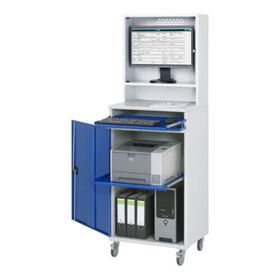 Computer-Schrank, Monitorgehäuse, mobil, Dokumentenfach, Trennboden ausziehbar, Tastaturtablar, verschließbar - Farbe wählbar