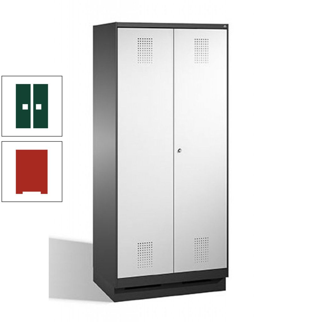 Doppel-Spind, Doppeltüren, Garderobenschrank mit Sockel, 2 Abteile a 400 mm, Korpus anthrazitgrau, Tür anthrazitgrau, 1.800 x 800 x 500 mm (HxBxT)