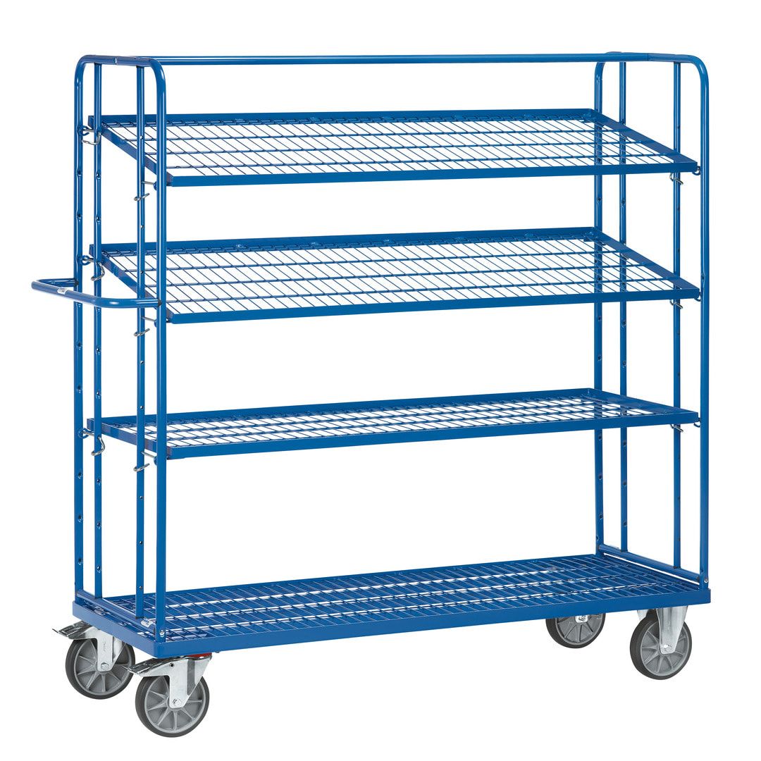 Fetra - Etagenwagen m. Schrägböden - Tragkraft 500 kg - 1.800 x 1.430 x 620 mm (HxBxT) - 4 Drahtgitter-Böden