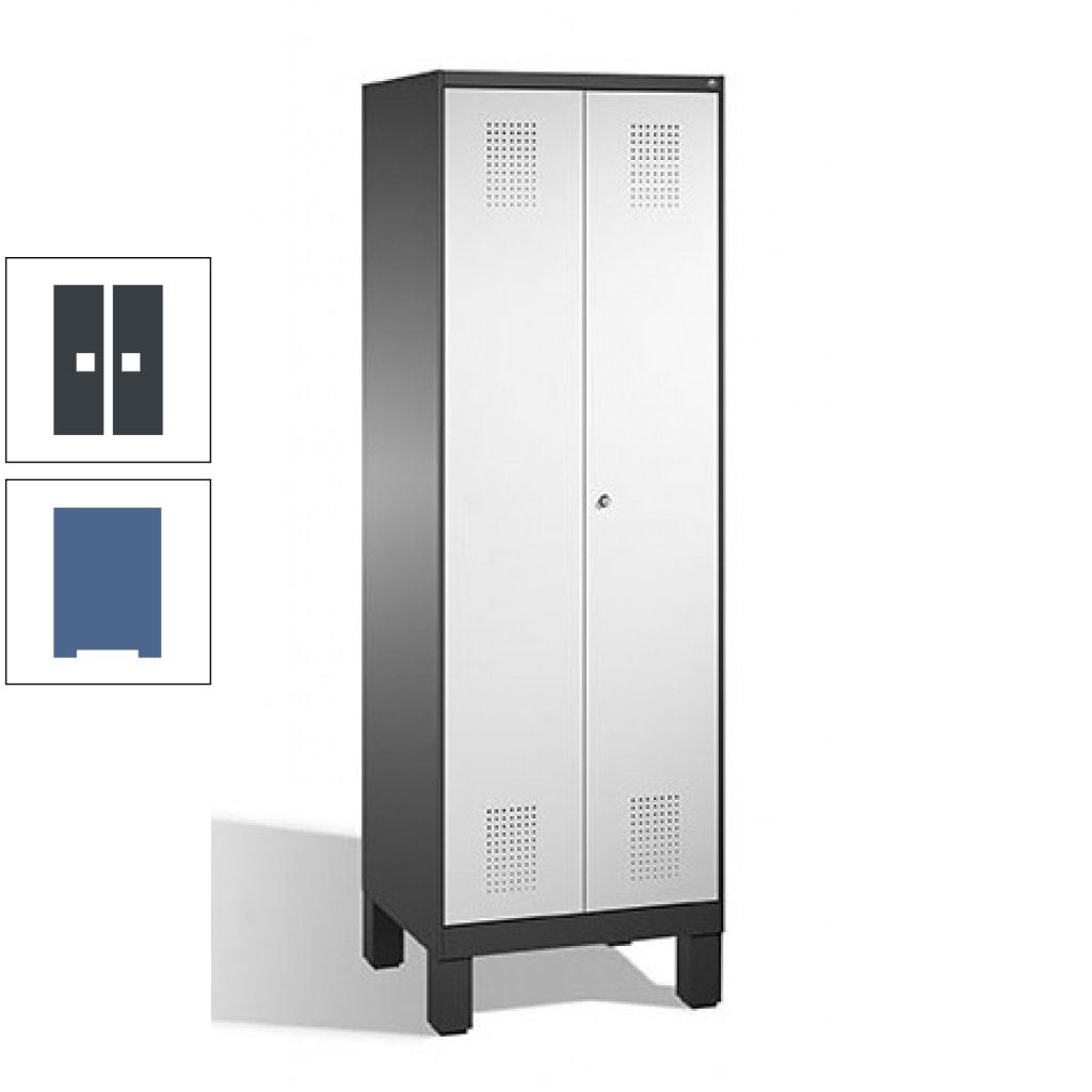 Doppel-Spind, Doppeltüren, Garderobenschrank mit Füßen, 2 Abteile a 300 mm, Korpus anthrazitgrau, Tür anthrazitgrau, 1.850 x 600 x 500 mm (HxBxT)
