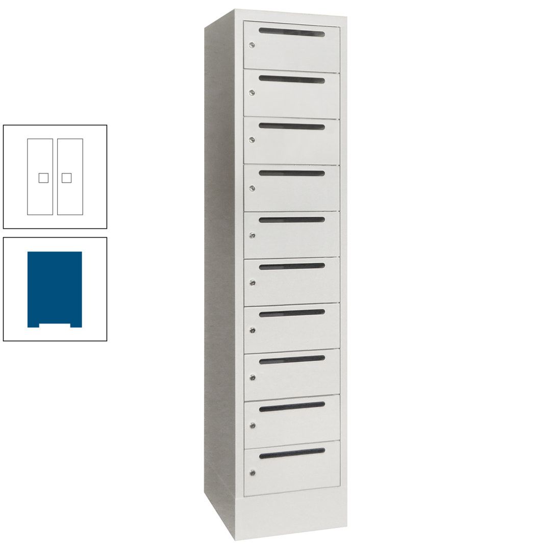 Postverteilerschrank, Schließfachschrank, 1 Abteil a 400 mm, 10 Fächer, 1.850 x 400 x 500 mm (HxBxT), Korpus anthrazitgrau, Front anthrazitgrau
